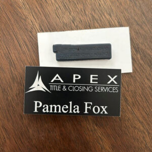 black engraved nametag with magnetic fastener